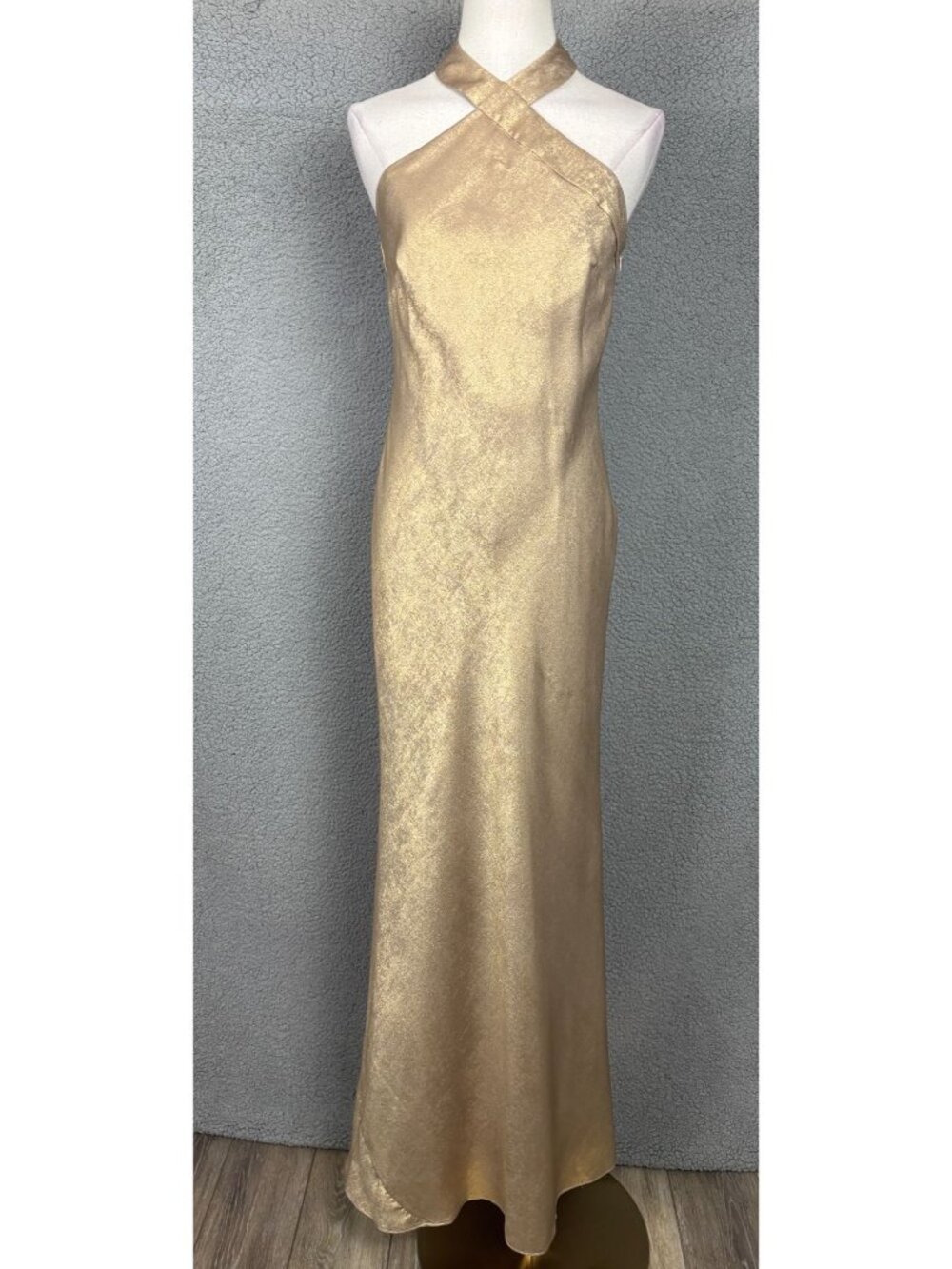 Adrianna  Papell Women's Folied-Chiffon Halter Gown - Light Gold Size 2 NWT's